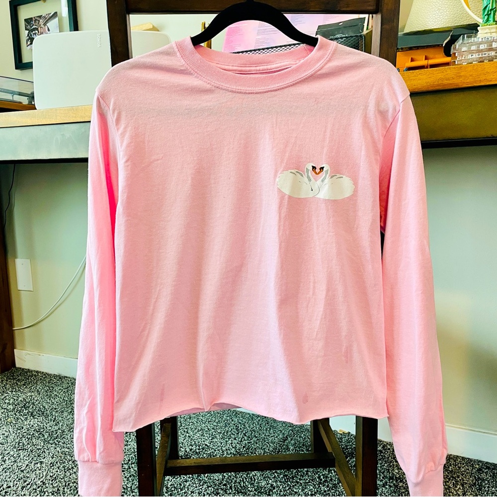 Taylor Swift Pink Long Sleeve Crop Top with Swan Graphic